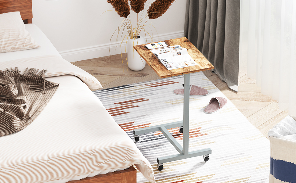 DlandHome Overbed Table with Wheels,Rolling Laptop Desk