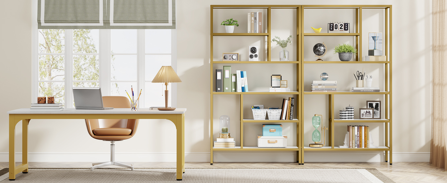 white gold bookshelf with open storage
