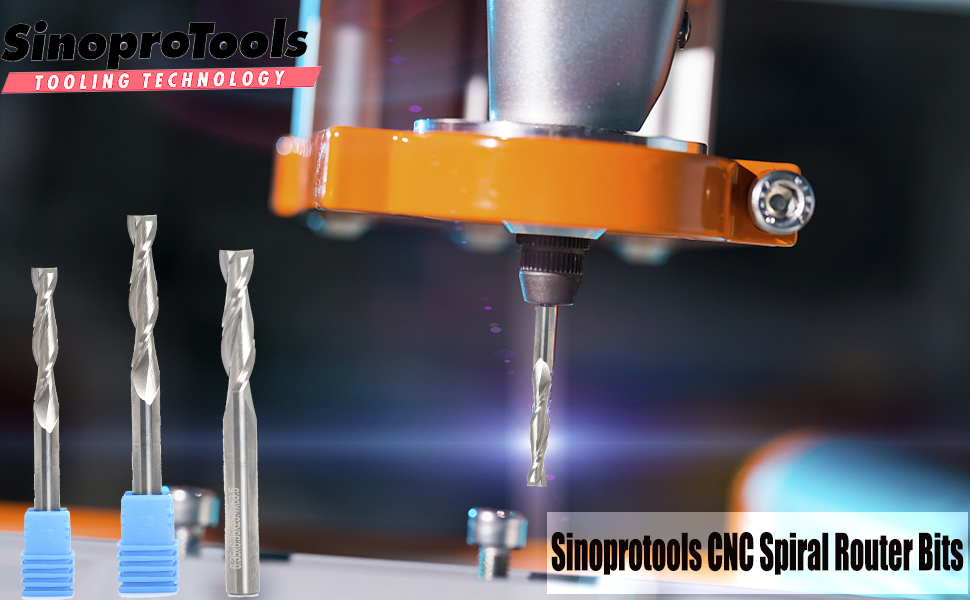 Sinoprotools Spiral Router Bits UpCut 1/4 inch Shank, 4" Extra Long