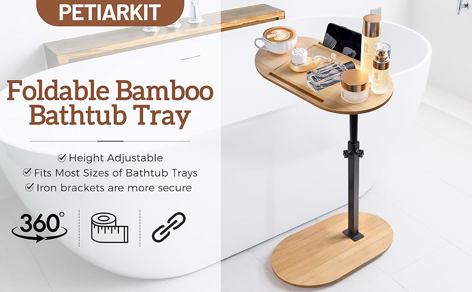 PETIARKIT Bathtub Tray, Bamboo Bathtub Tray Table with Wine Glass and Phone Holder, Height