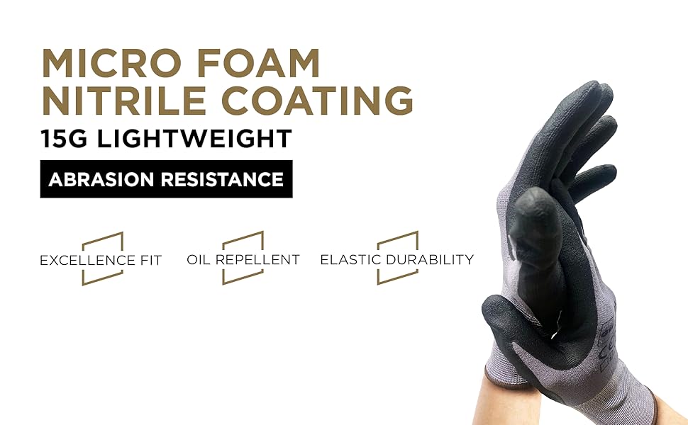 micro foam nitrile coating work gloves