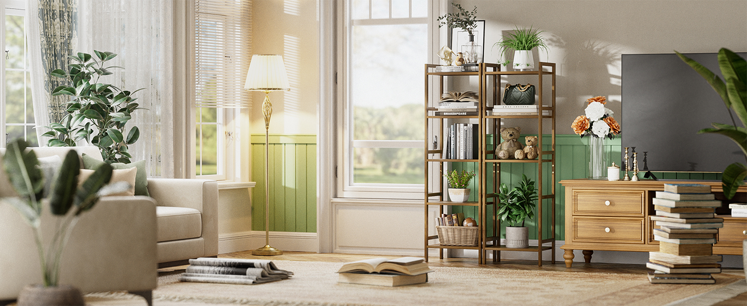 walnut bamboo shelving unit