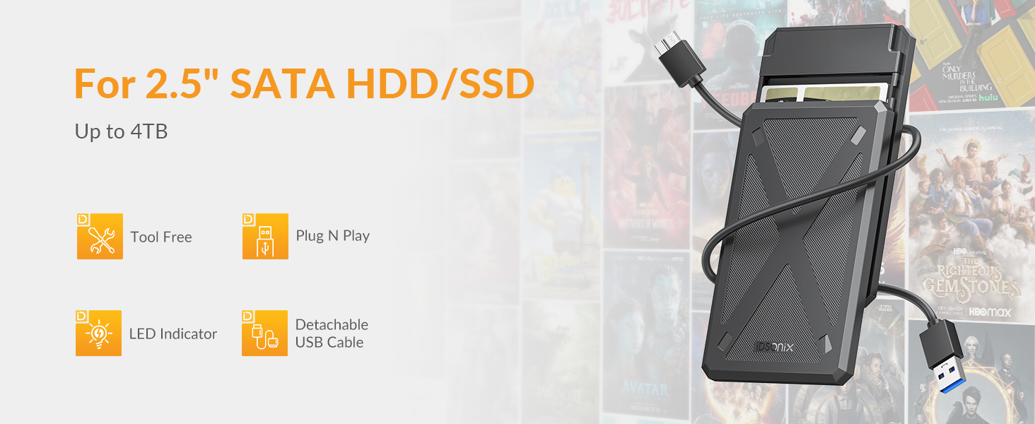 iDsonix 2.5 inch Hard Drive Enclosure USB 3.0 to SATA III ToolFree External Hard