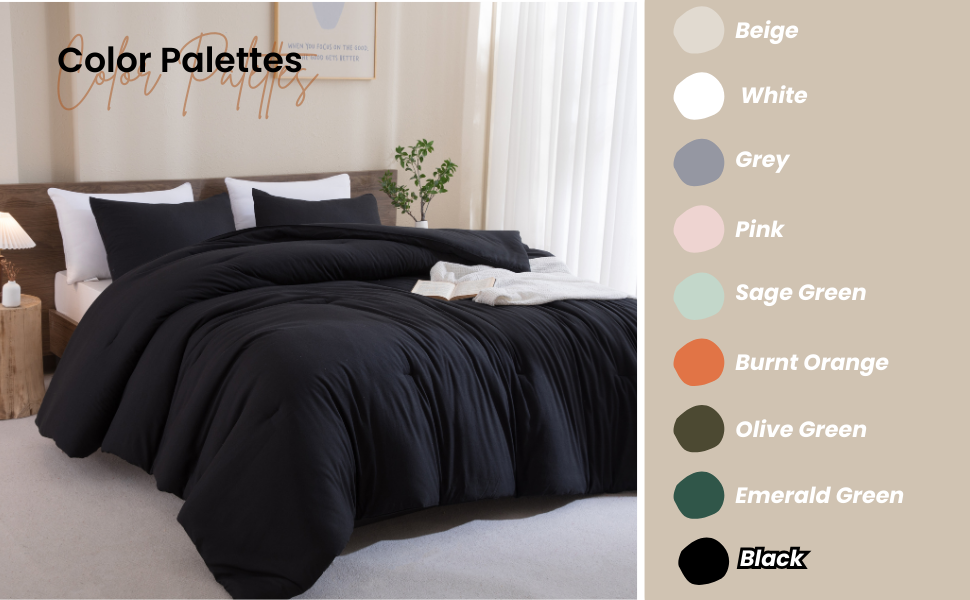 Paxrac Black Comforter Full Size, Modern 3 Pieces Comforter