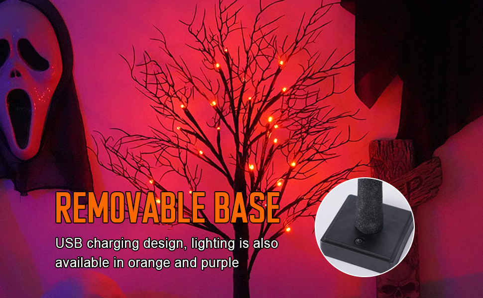 24 Inch Halloween Birches Tree Decor, Artificial Black Glitter Spooky