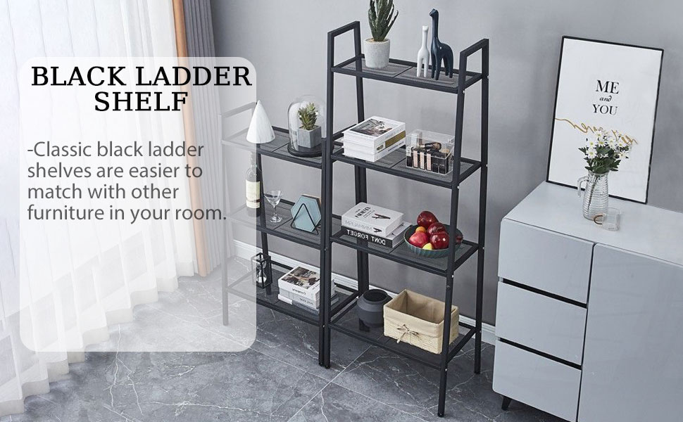 Ladder Shelf 4-Tier Bookshelf Plant Flower Stand Storage Rack Industrial Organizer Modern Shelves