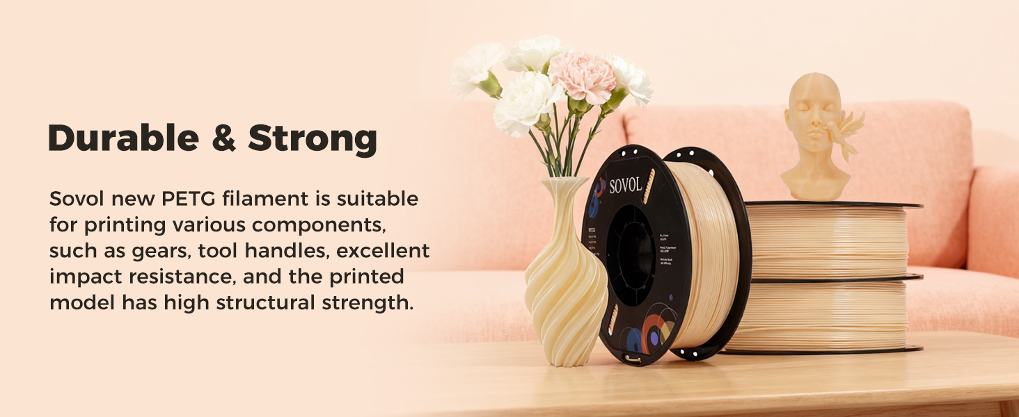 Sovol 3D Printer PETG Filament 1.75mm 1KG (2.2lbs), High Precision, Strong Toughness, Wiring Tightness, Dimensional Accuracy +/- 0.03 mm, 3D Printing PETG Filaments, Skin 15 2