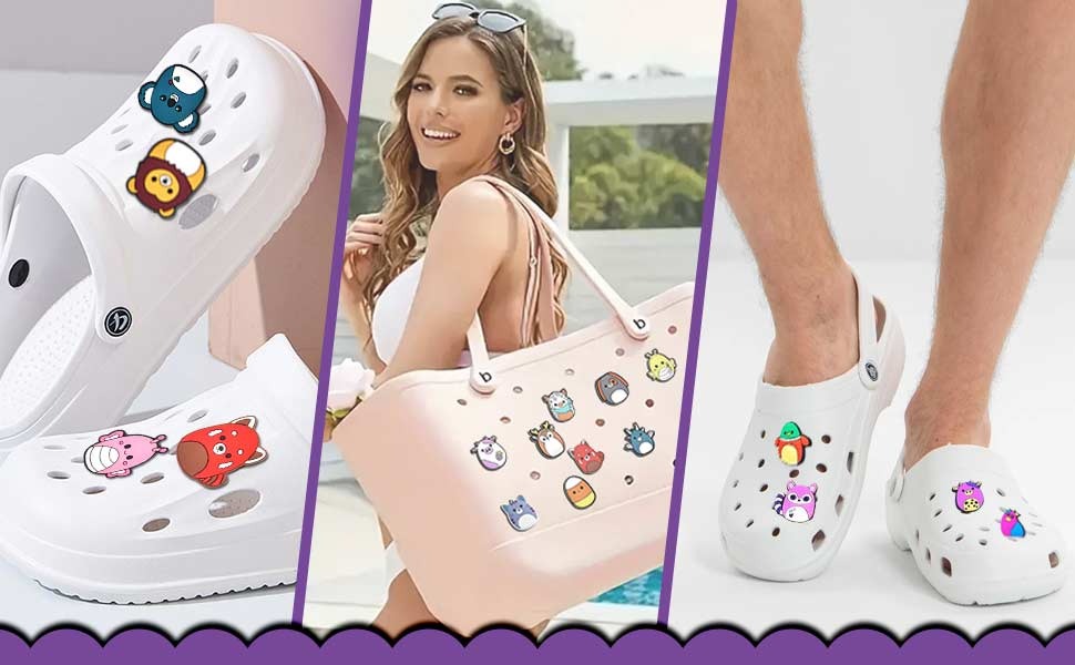 Brexter Pack of 40 Croc Charms and Beach Bag Accessories, Creative and Unique Design, Shoe Care Accessories, Crocs for Men, Women and Kids, Fun and Expressive 11 Croc Charms