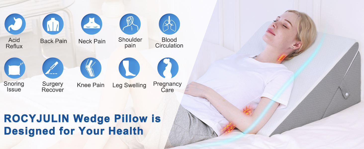 ROCYJULIN Wedge Pillow for Sleeping, 9 & 12 Inch Adjustable