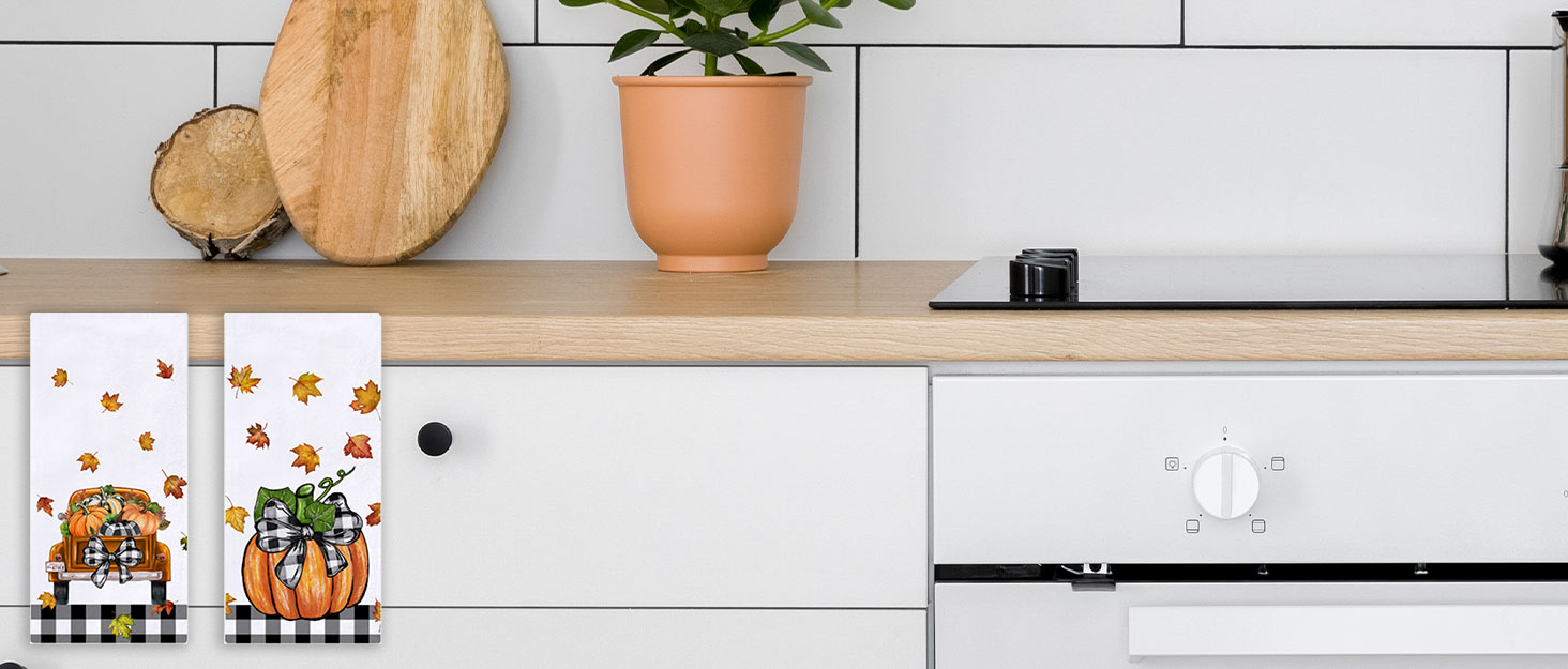 Fall Pumpkin Mason Jar Kitchen Dish Towels Set of 2, Autumn