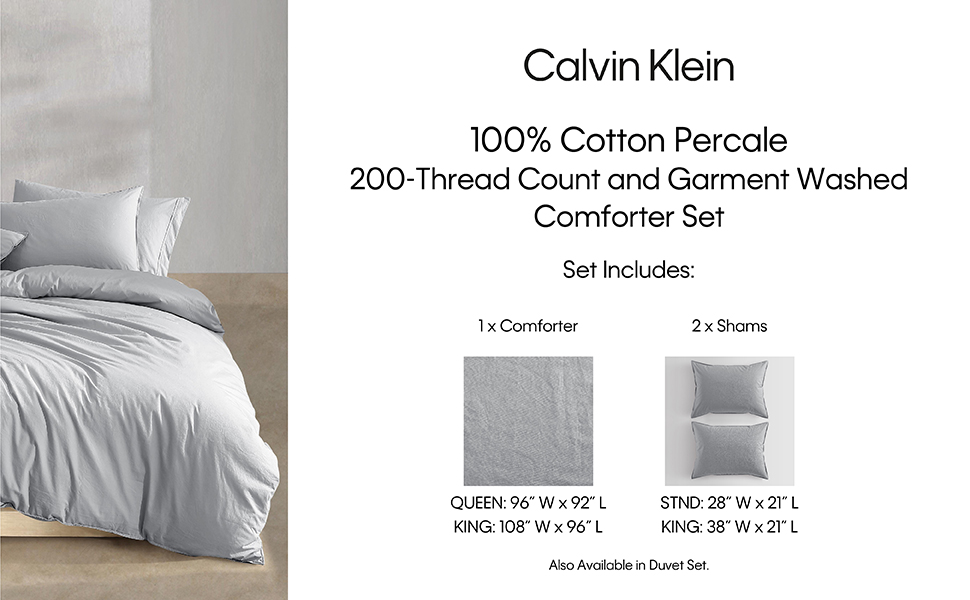 Calvin Klein Queen Comforter Set, Washed Cotton Percale