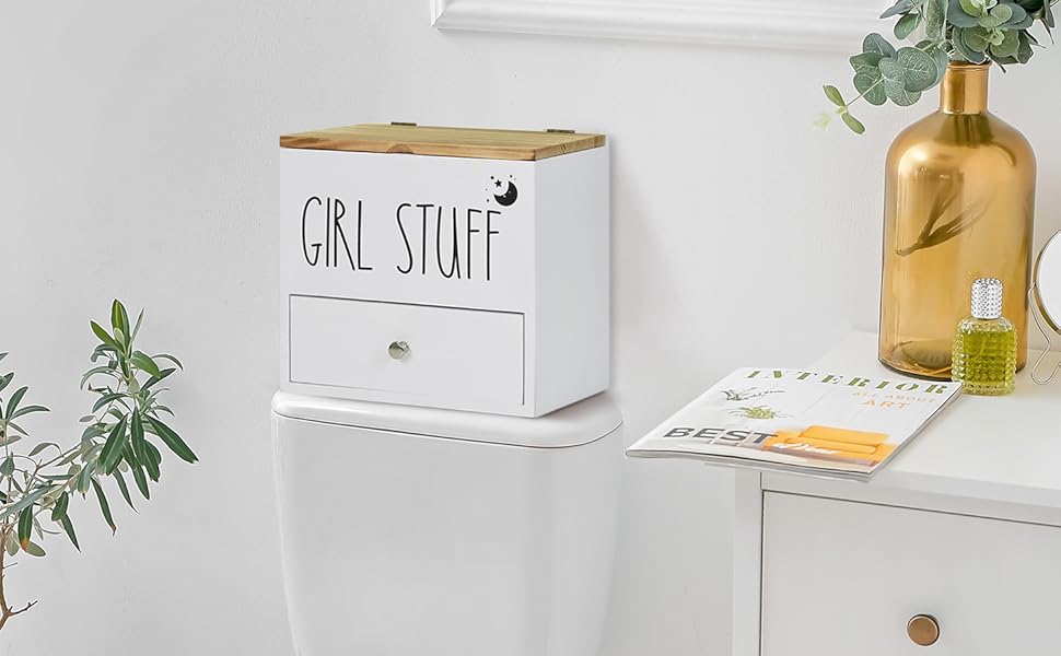 Tampon Holder for Bathroom Decor and Storage, Wood Feminine