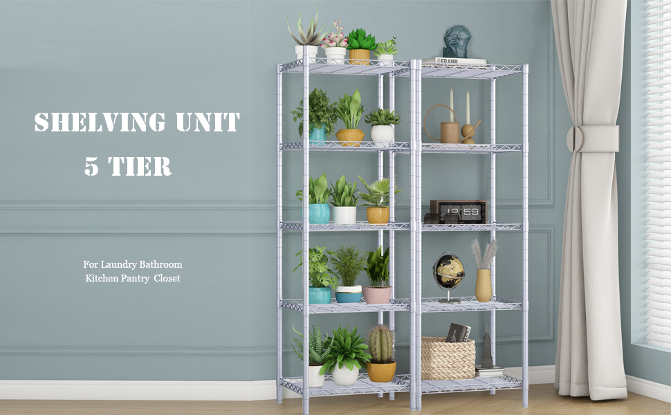 5 Tier Shelving Unit Adjustable Storage Shelf Metal Storage Rack Wire