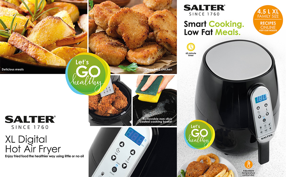 Salter EK2559 XL Hot NonStick Basket, Light Touch Digital Display, Compact Air Fryer