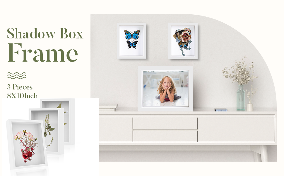 Shadow Box Frame Display Cases 8x10 Deep Shadowbox Picture Frame with Galss 3D
