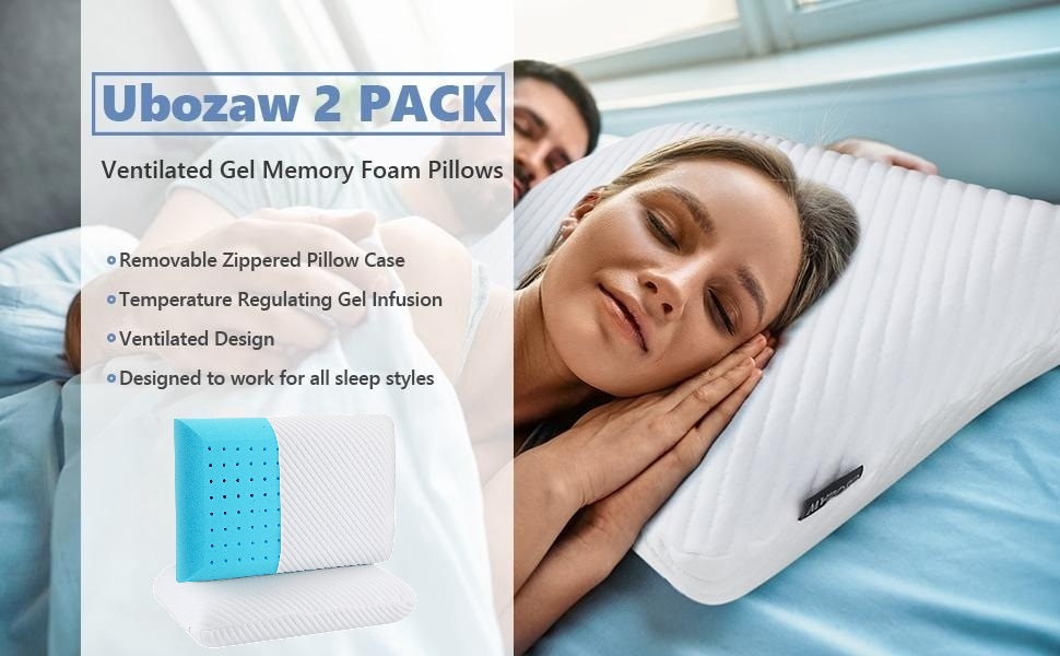 Ubozaw 2 Pack Cooling Gel Memory Foam Pillows for Sleeping