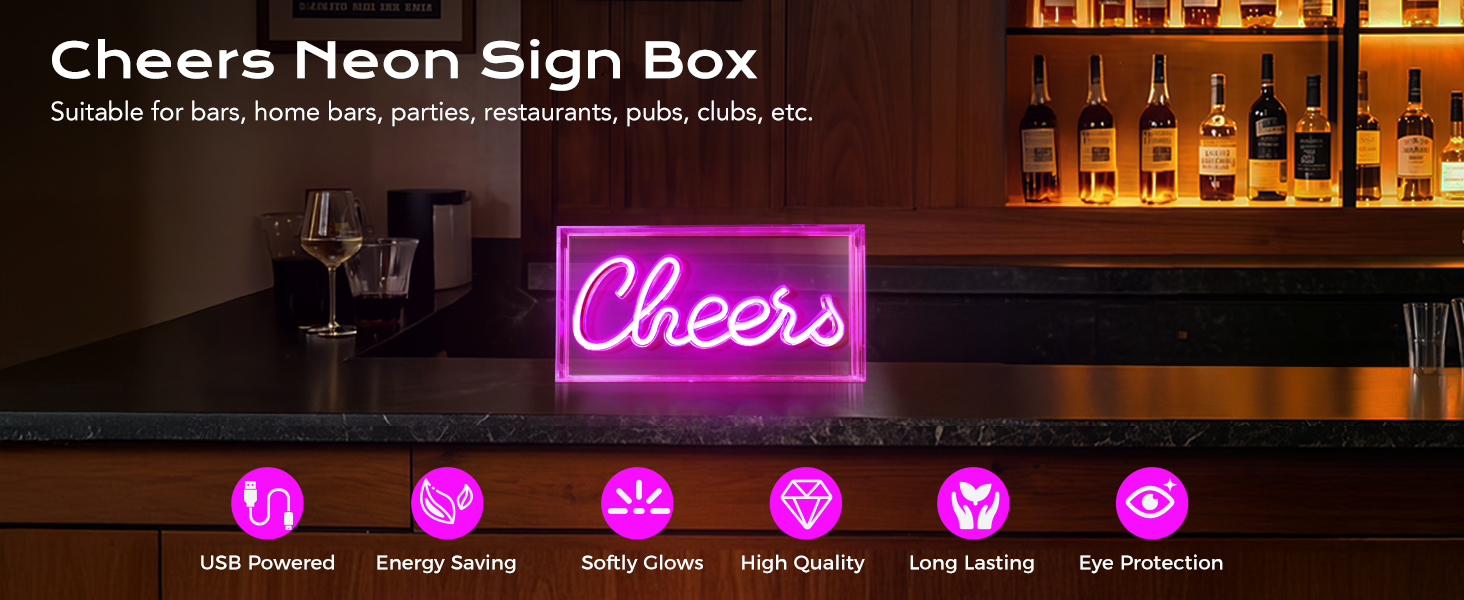 Cheers Neon Sign, Cheers Signs USB LED Desk Lightbox