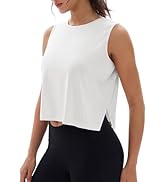 MAGCOMSEN Women's Crop Tank Tops Workout Sleeveless Shirts Loose Fit Gym Yoga Top with Side Slits