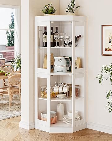 70''H Tall Corner Cabinet with Glass Doors