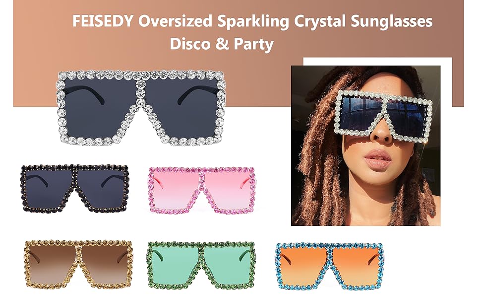Amazon.com: FEISEDY Oversized Sparkling Crystal Sunglasses