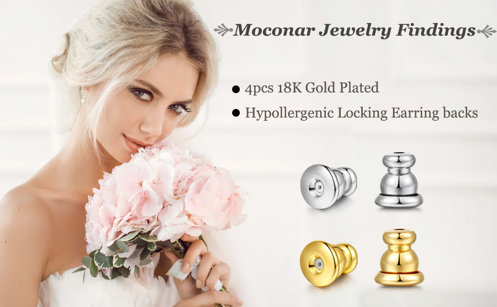 Moconar Locking Earring Backs for Studs, Hypoallergenic 18k
