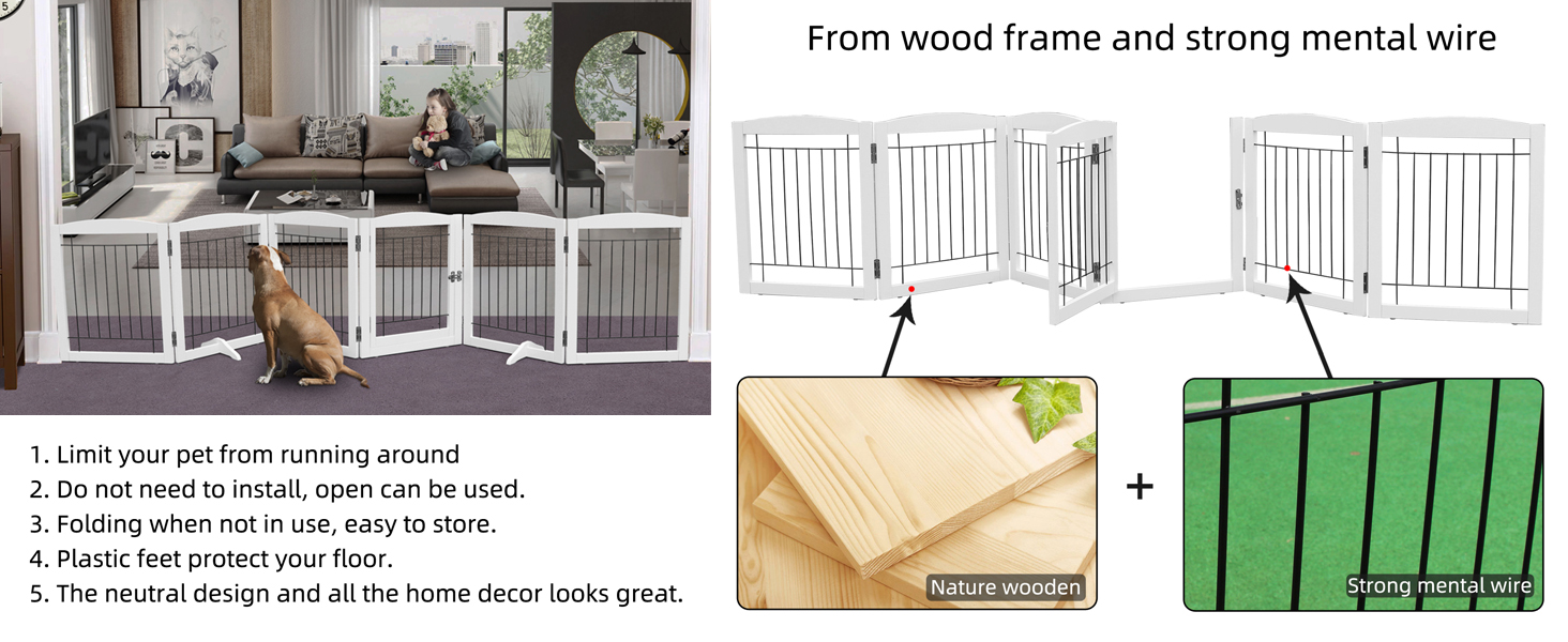 ZJSF Free Standing Panel Dog Gate with Door for Indoor