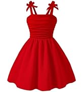 WDIRARA Toddler Girl's Ruched Bow Shoulder Cami Dress Birthday Sleeveless A Line Swing Dress