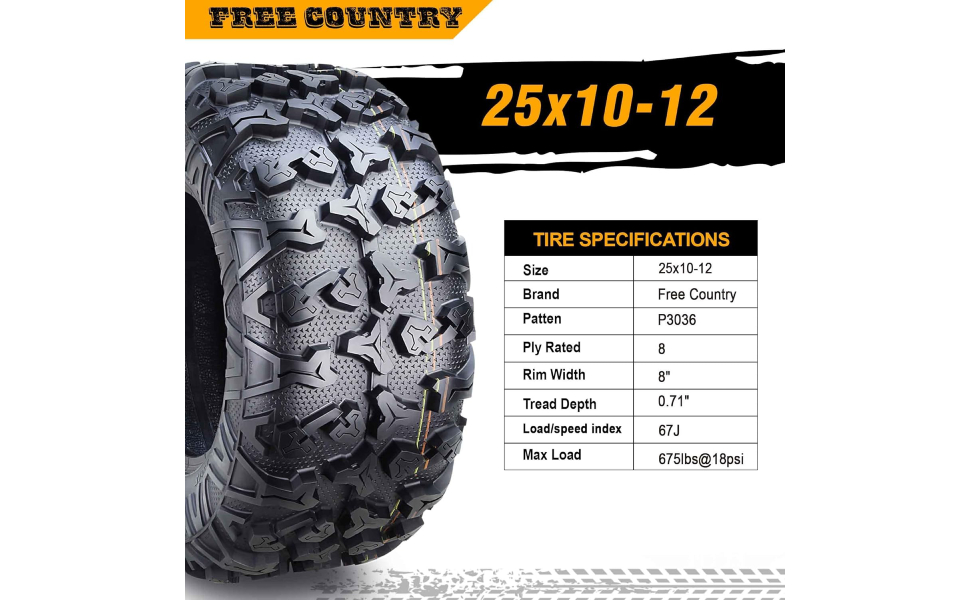 Amazon.com: Free Country 4 Premium 8PR ATV tires 25x10-12