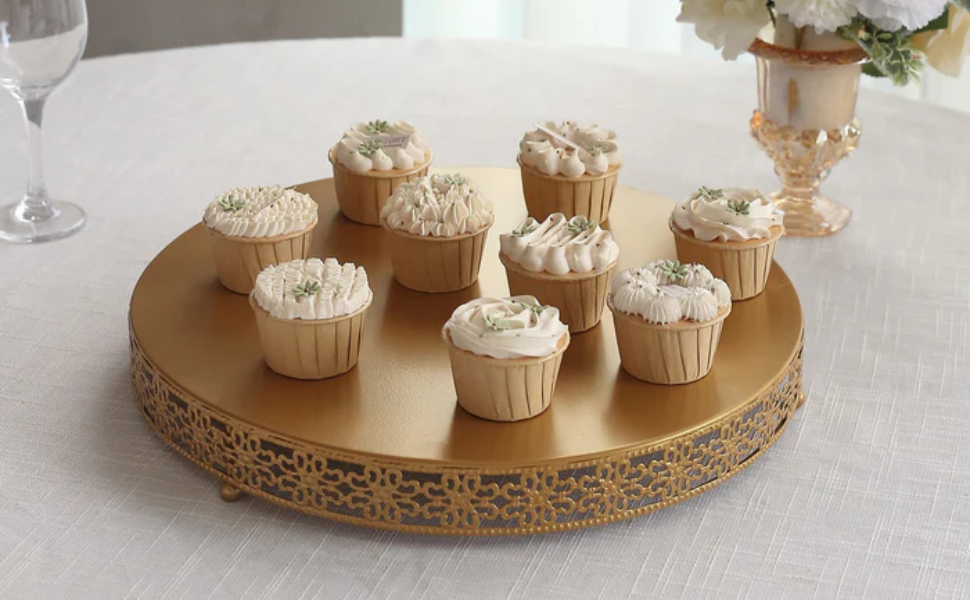 Balsa Circle 16 in Gold Metal Fleur De Lis Round Cake Stand