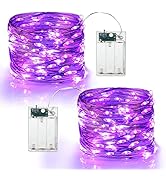 Brizled Purple Halloween Lights, 19.47ft 60 LED Purple Fairy Lights, Battery Powered Twinkle/Stea...