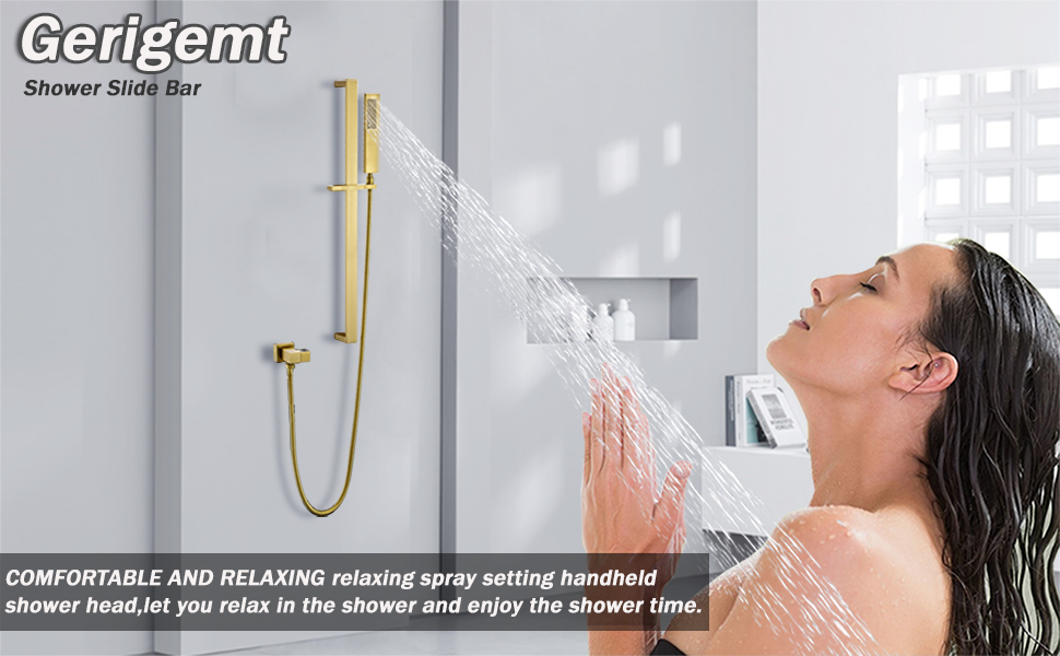 GERIGEMT Brushed Gold Shower Slide Bar, Handheld Shower with Adjustable