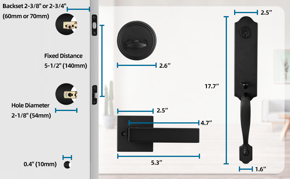 BACEKOLL Front Door Handle Set, Mechanial Front Door Lock Set, Black