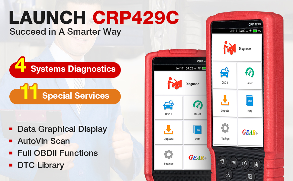 LAUNCH 【2024 Elite Version】 CRP429C OBD2 Scanner ENG/TCM/ABS/SRS with Oil Lamp Reset,ABS