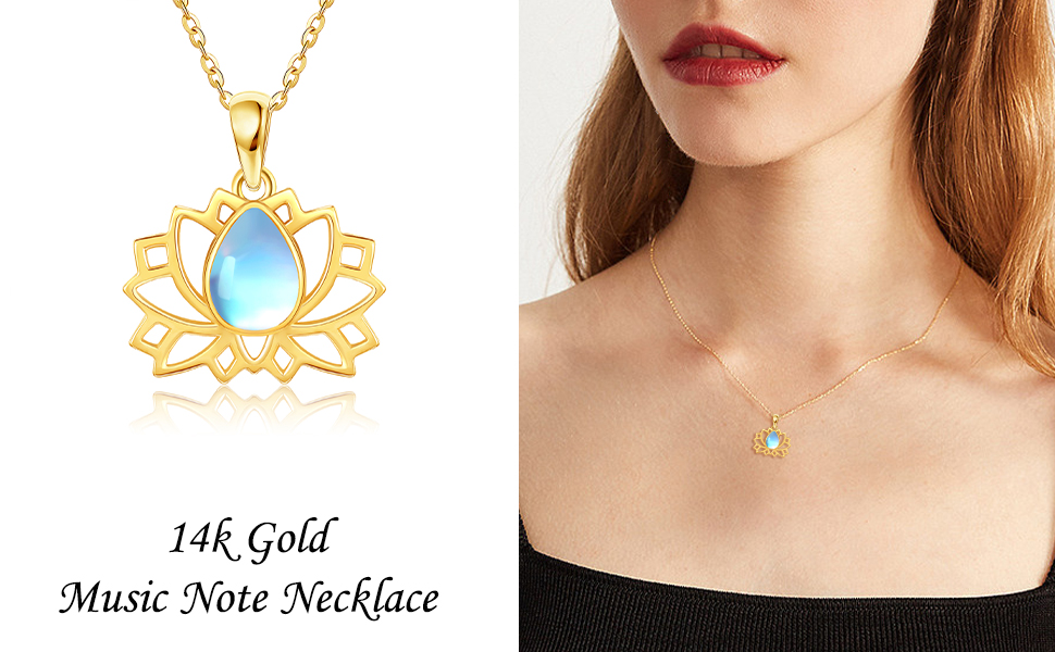 Amazon.com: 14k Yellow Gold Lotus Flower Necklace Moonstone