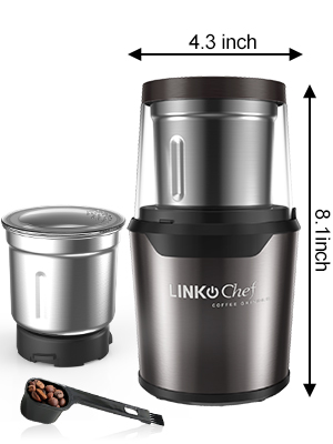 LINKchef Coffee Grinder Electric and Spice Grinder, Herb Grinder, Coffee Bean Grinder, Wet and Dry Grinder with 1 Removable Stainless Steel Bowl, Max 80g Capacity, 12 Cups, 300W 10 62b093c3 4b4f 4ddb 888e 75812dae420a. CR0,0,300,400 PT0 SX300 V1