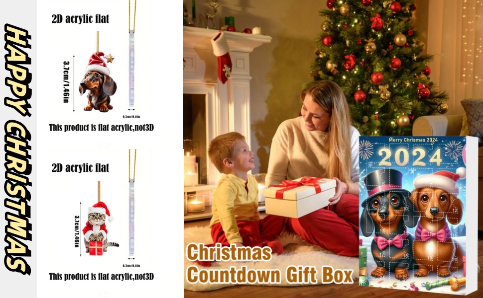 Amazon.co.jp クリスマス 飾り、2Dクリスマスツリー猫ペンダント クリスマスアドベントカレンダー2024、24 日間の楽しい