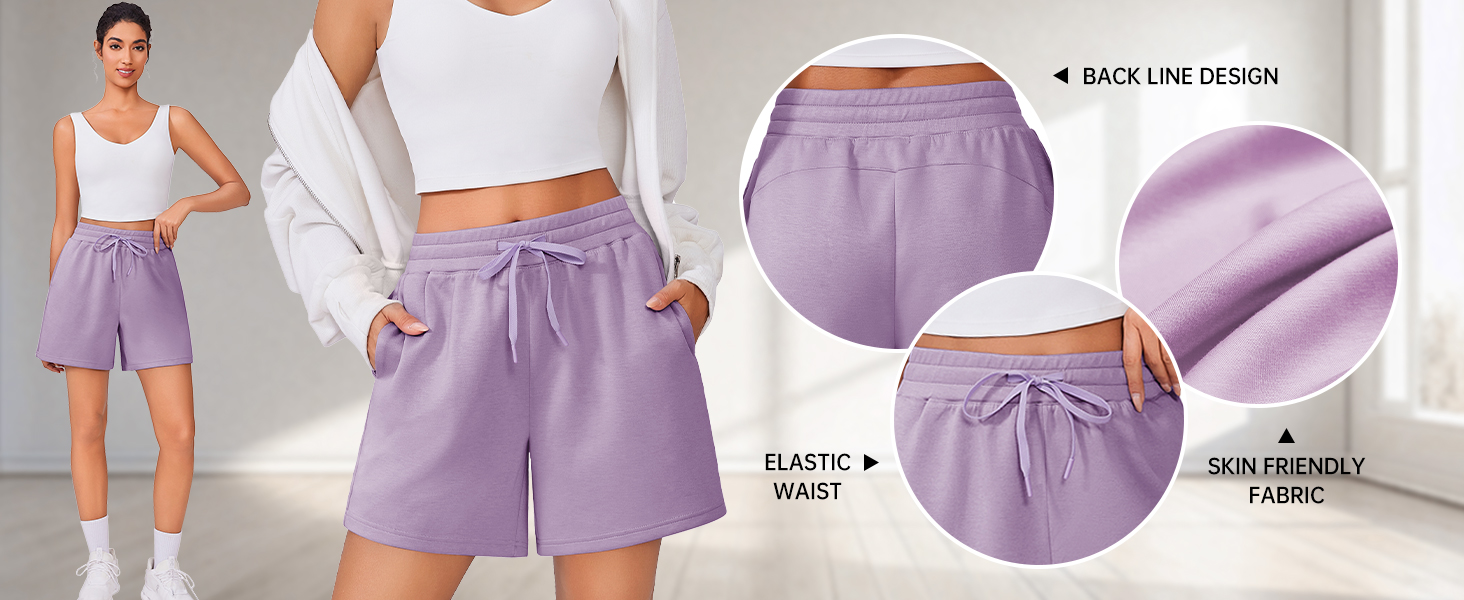 woman's sweatshorts elastic waist back line design skin friendly 2025 trendy