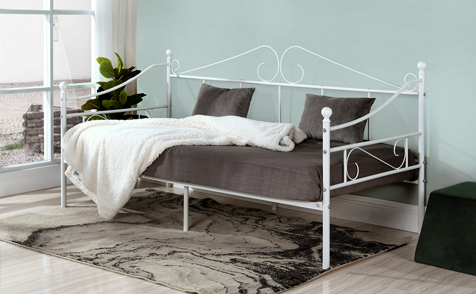 HJhomeheart Metal Twin Daybed Frames with Headboard, Metal