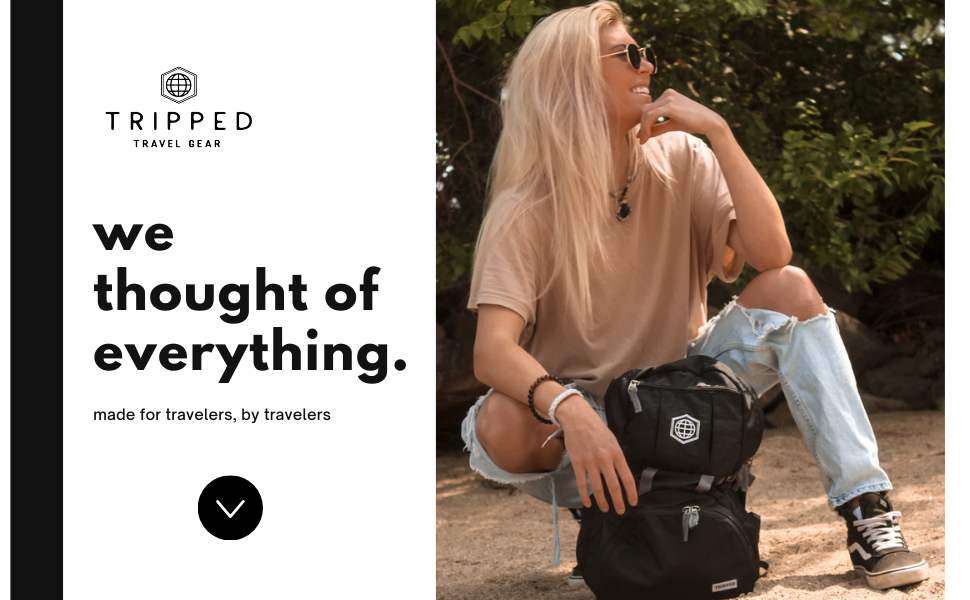 tripped travel gear, tripped backpack, tim and fin backpack, daypack, hiking daypack