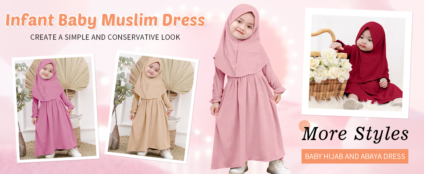 Toddler Baby Girls Hijab Dresses 2pcs Muslim Abaya Dresses for Girls Middle East Modest Outfits