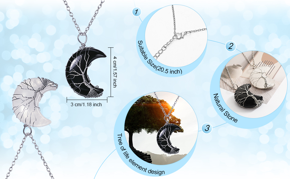 Hicarer 2 Pcs Life Tree Wire Wrapped Crescent Moon Pendant
