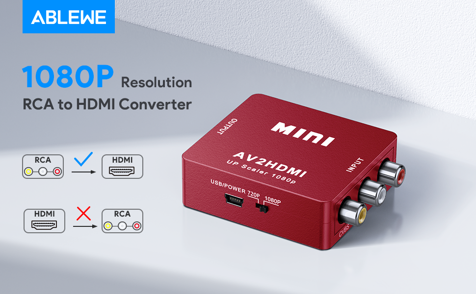 ABLEWE RCA to HDMI,AV to HDMI Converter, 1080P Mini RCA