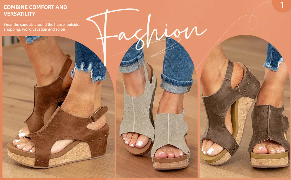 Women's Open Toe Buckle Ankle Strap Summer Platform Wedge Sandals