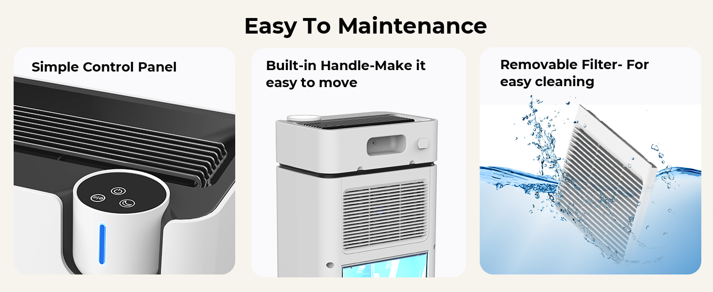 Portable Dehumidifier with handle detachable filter easy to use