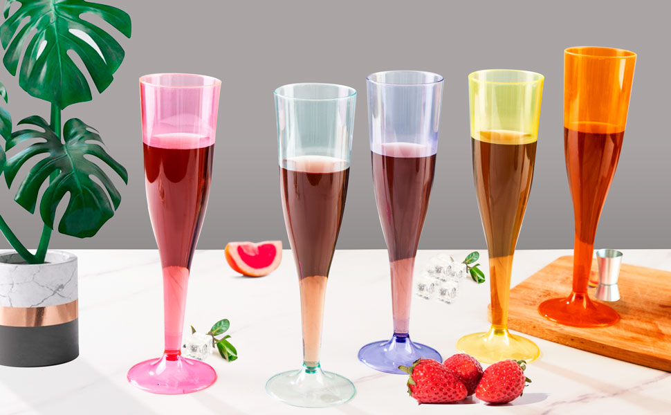 WDF 36 Pack Colorful Plastic Champagne Flutes 7OZ