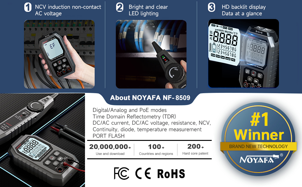 TDR Network Cable Tester with Multimeter Tester, RJ45 CAT5 CAT6