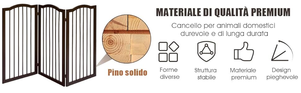 COSTWAY Cancelletto Per Cani Pieghevole E Girevole, In Legno Massello Con 3 Ante, Ideale Per Scale, Soggiorno E Cucina, (153 X 93 X 2 Cm) 16 1