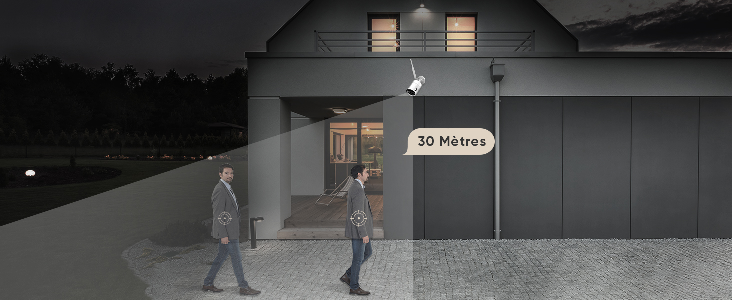 SANNCE WiFi Caméra De Surveillance IP Caméra Sans Fil 3MP 2 Caméras De Vidéosurveillance Sécurité Intérieur Extérieur Wireless Caméra Bullet Blanc 19 9