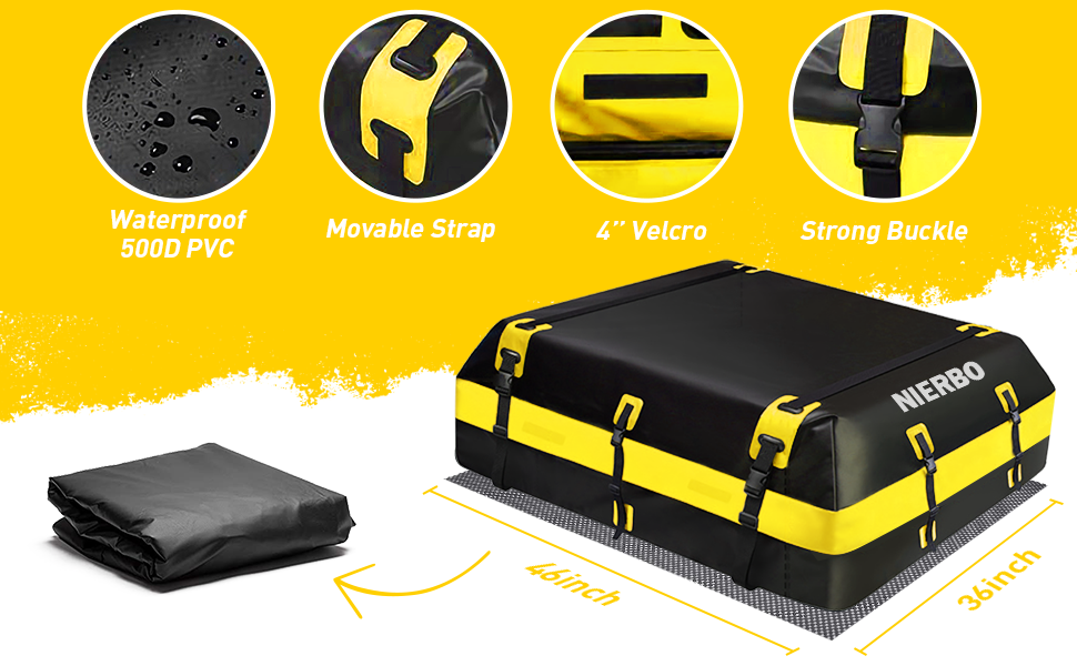 NIERBO 15 Cubic Feet Cargo Roof Bag Cartop Roof Carrier Waterproof Travel Luggage