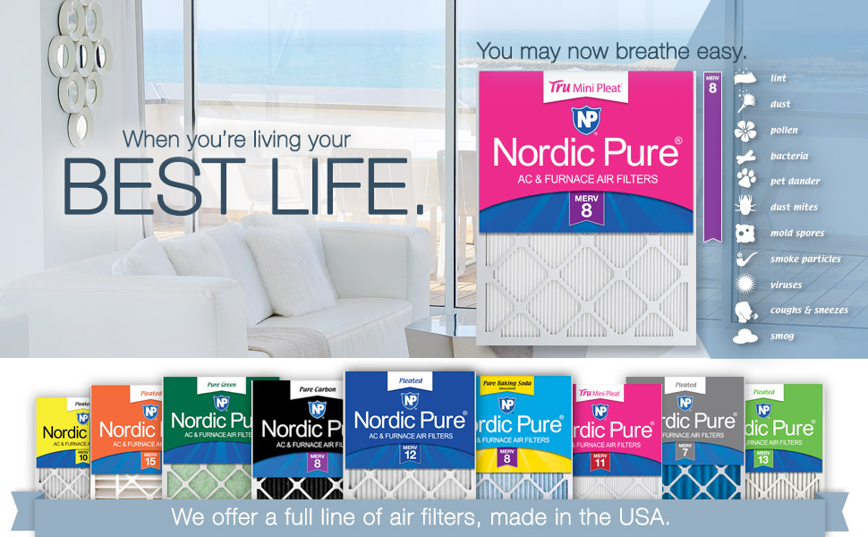 Nordic Pure 20x20x1 MERV 8 Tru Mini Pleat AC Furnace Air Filters 6 Pack